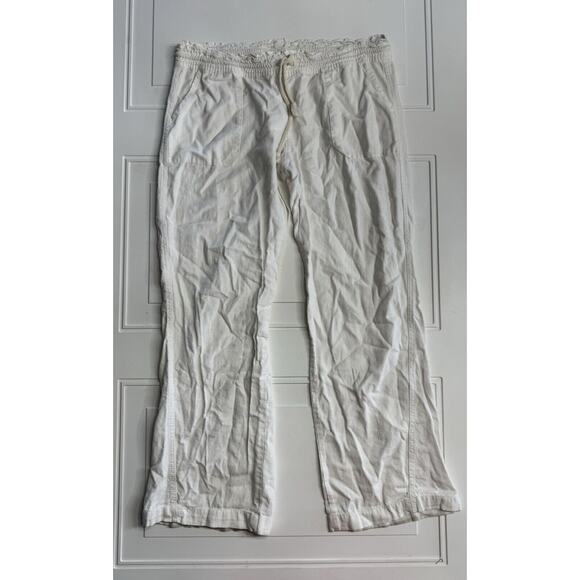 CALI 1850 Linen Blend White Wide Leg Pants Medium Drawstring Elastic Waist - Picture 1 of 6